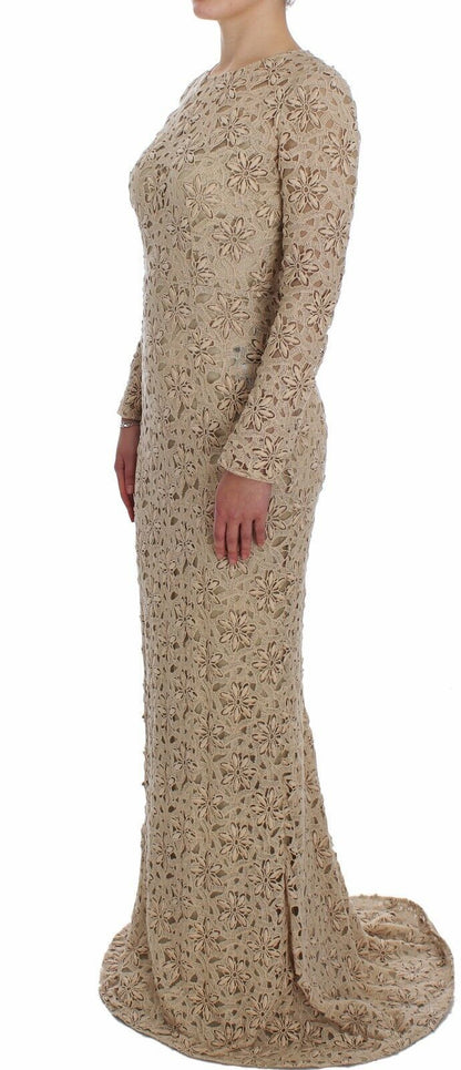 Robe longue fourreau en dentelle florale beige Dolce & Gabbana
