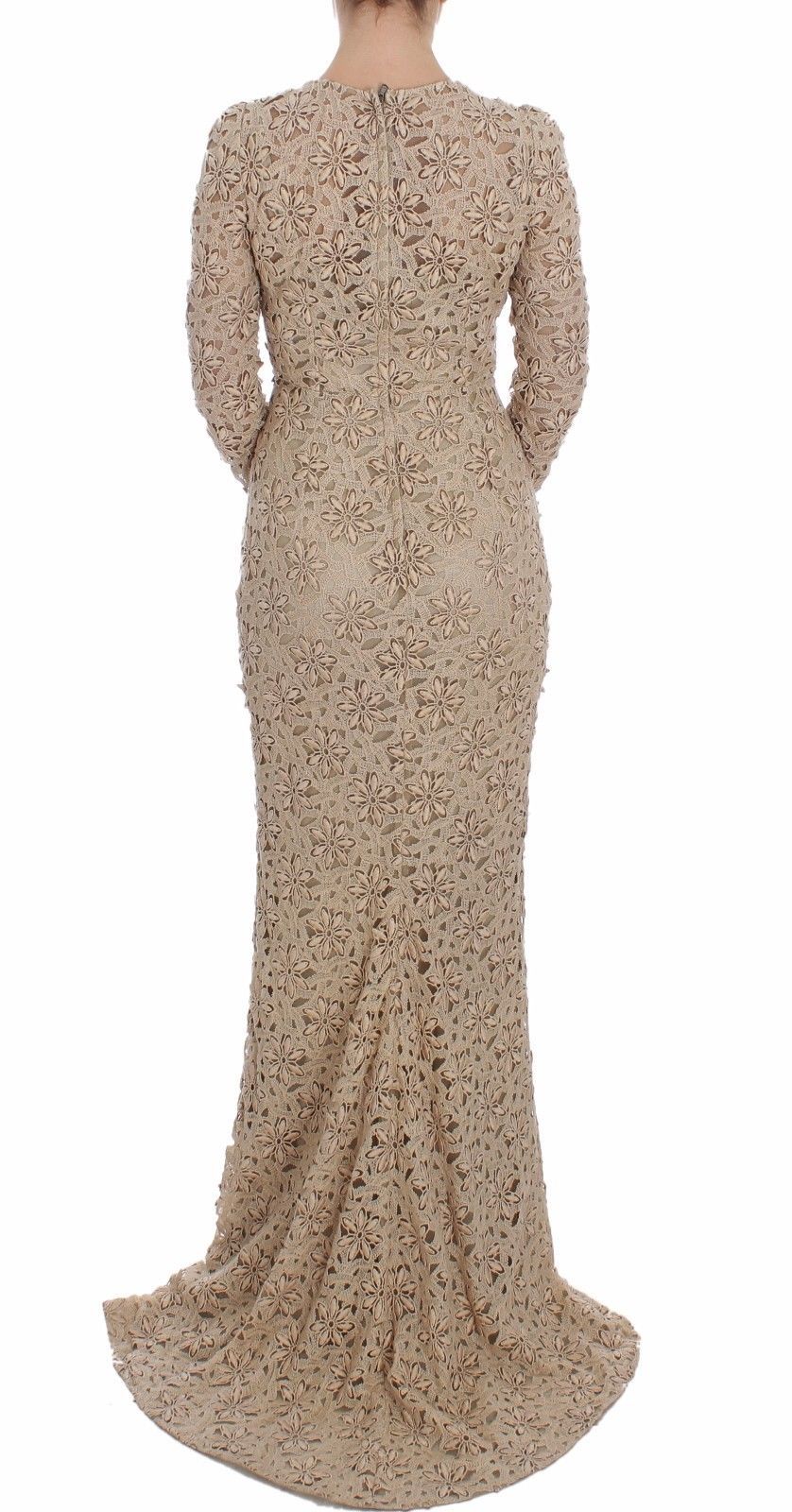 Robe longue fourreau en dentelle florale beige Dolce & Gabbana