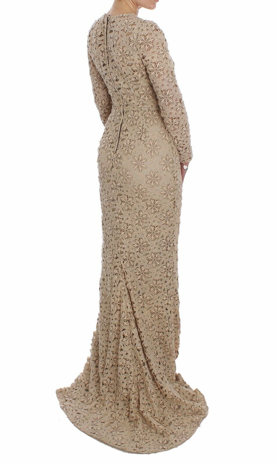 Robe longue fourreau en dentelle florale beige Dolce & Gabbana