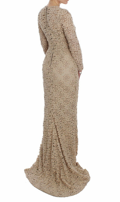 Robe longue fourreau en dentelle florale beige Dolce & Gabbana