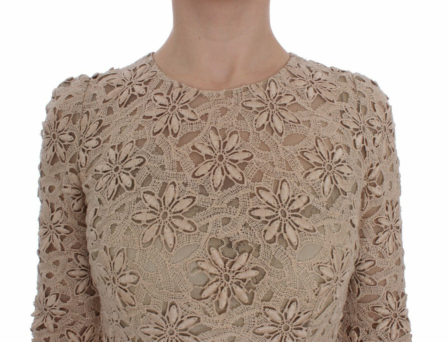 Robe longue fourreau en dentelle florale beige Dolce & Gabbana