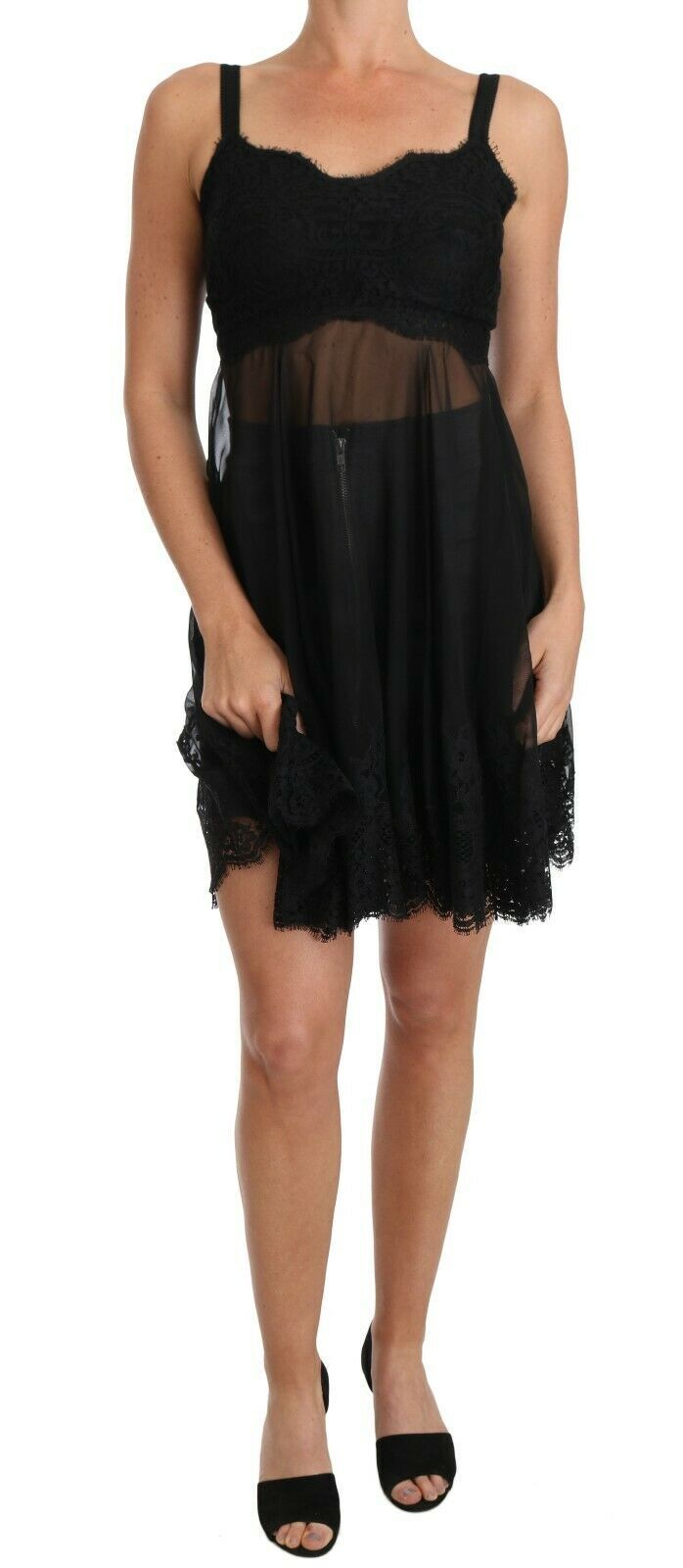 Chemise de lingerie en soie et dentelle noire Dolce & Gabbana