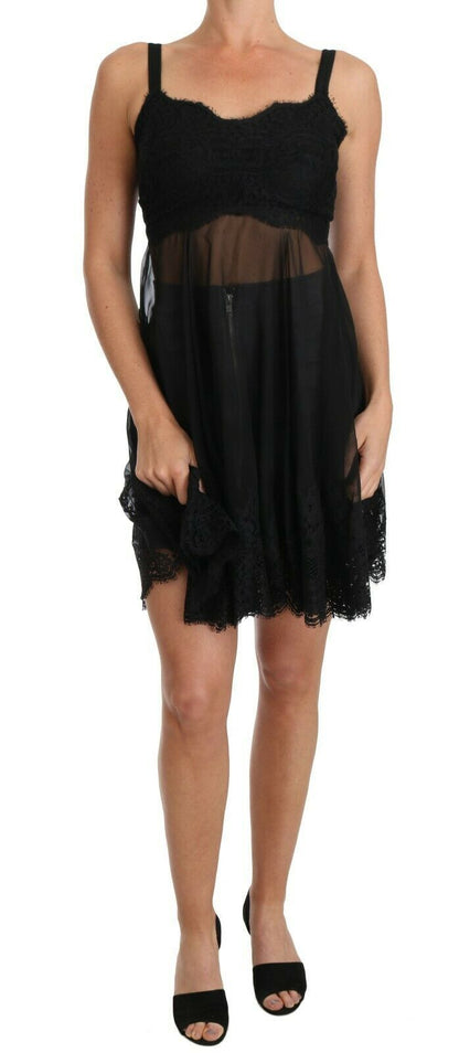 Chemise de lingerie en soie et dentelle noire Dolce & Gabbana