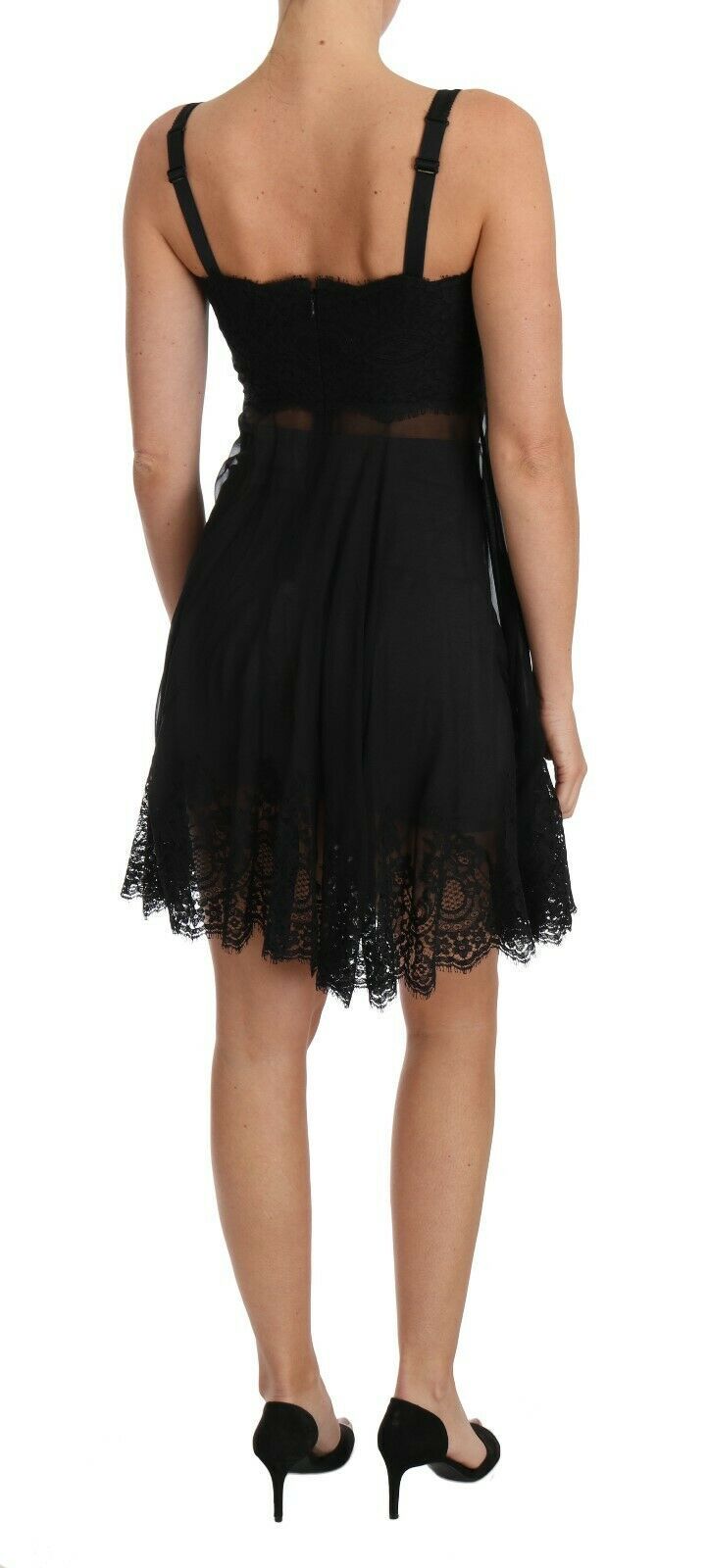 Chemise de lingerie en soie et dentelle noire Dolce & Gabbana
