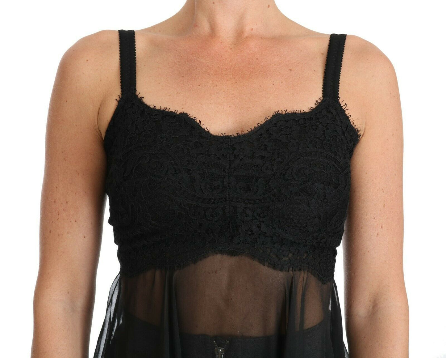Chemise de lingerie en soie et dentelle noire Dolce & Gabbana