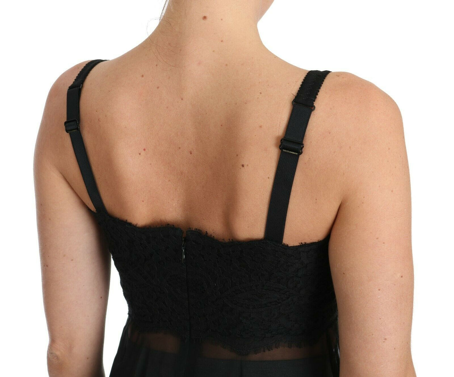 Chemise de lingerie en soie et dentelle noire Dolce & Gabbana