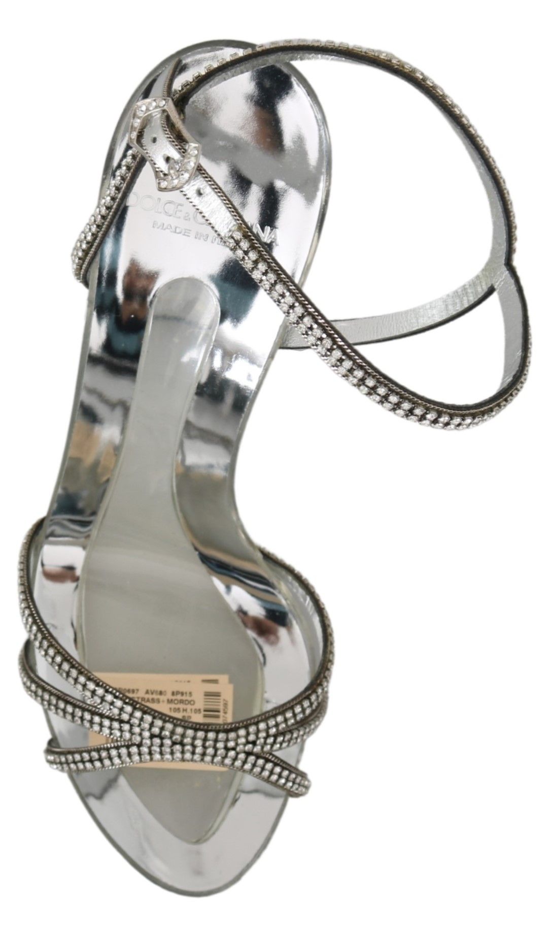 Chaussures Sandales à Lanières Cheville en Cristal Argenté Dolce & Gabbana