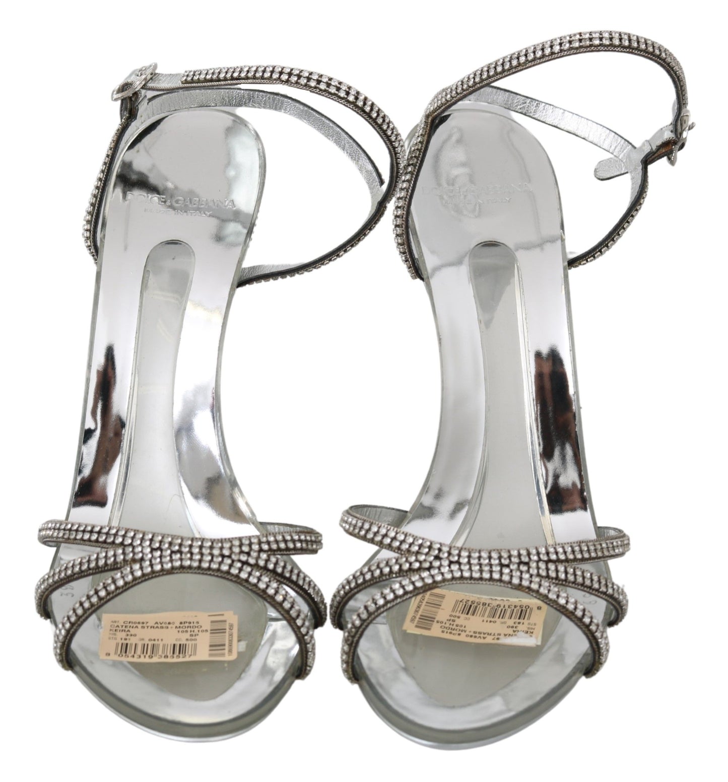 Chaussures Sandales à Lanières Cheville en Cristal Argenté Dolce & Gabbana