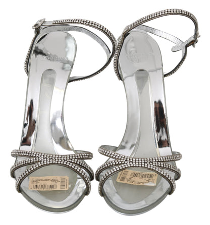 Chaussures Sandales à Lanières Cheville en Cristal Argenté Dolce & Gabbana