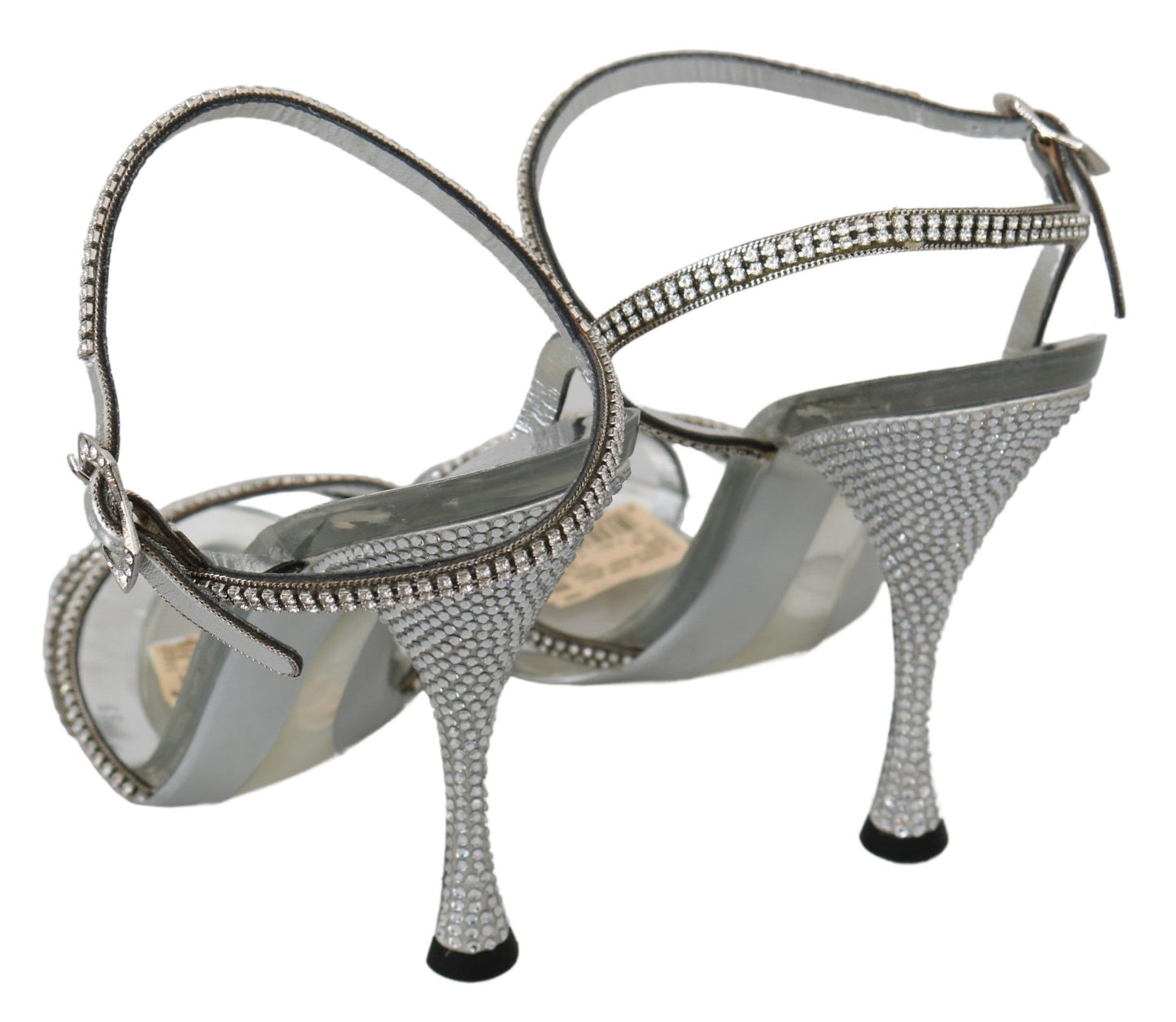 Chaussures Sandales à Lanières Cheville en Cristal Argenté Dolce & Gabbana