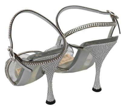 Chaussures Sandales à Lanières Cheville en Cristal Argenté Dolce & Gabbana