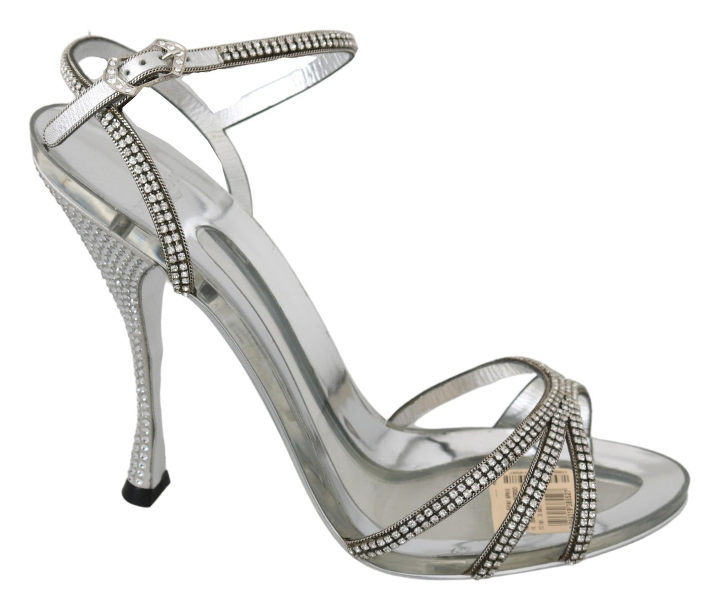 Chaussures Sandales à Lanières Cheville en Cristal Argenté Dolce & Gabbana