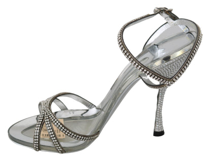 Chaussures Sandales à Lanières Cheville en Cristal Argenté Dolce & Gabbana