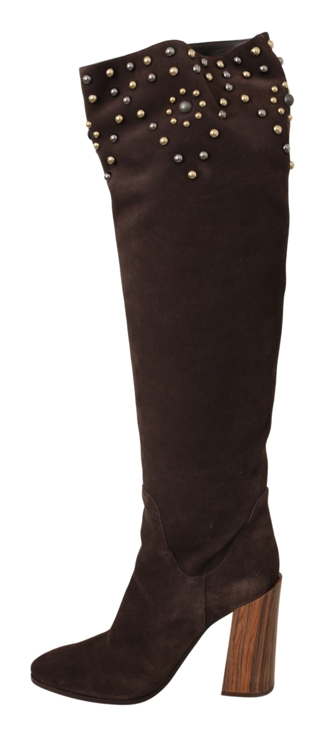 Bottes montantes en daim marron clouté Dolce & Gabbana