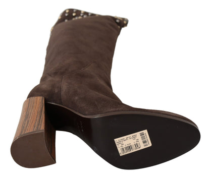 Bottes montantes en daim marron clouté Dolce & Gabbana