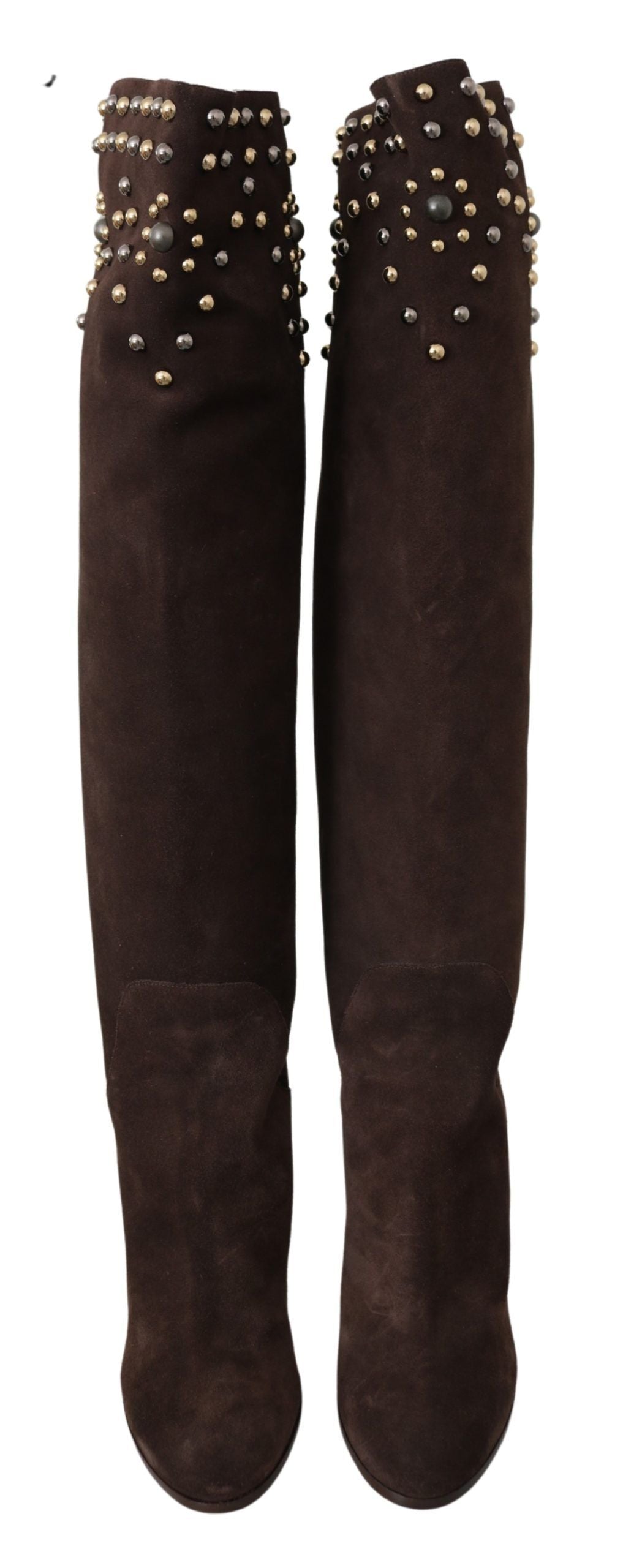 Bottes montantes en daim marron clouté Dolce & Gabbana