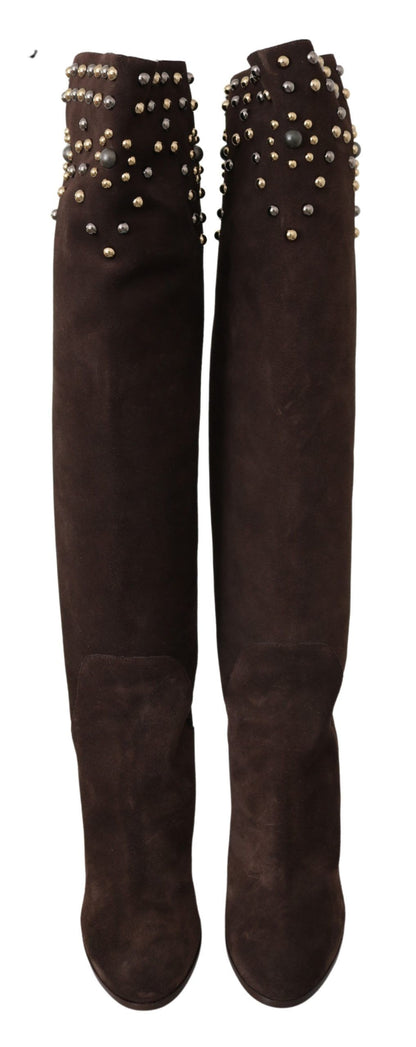 Bottes montantes en daim marron clouté Dolce & Gabbana