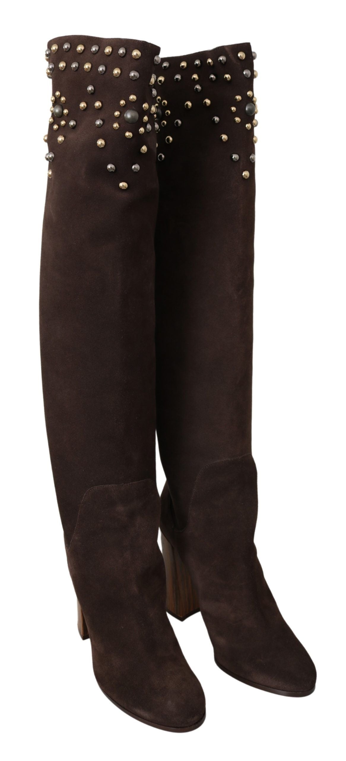 Bottes montantes en daim marron clouté Dolce & Gabbana
