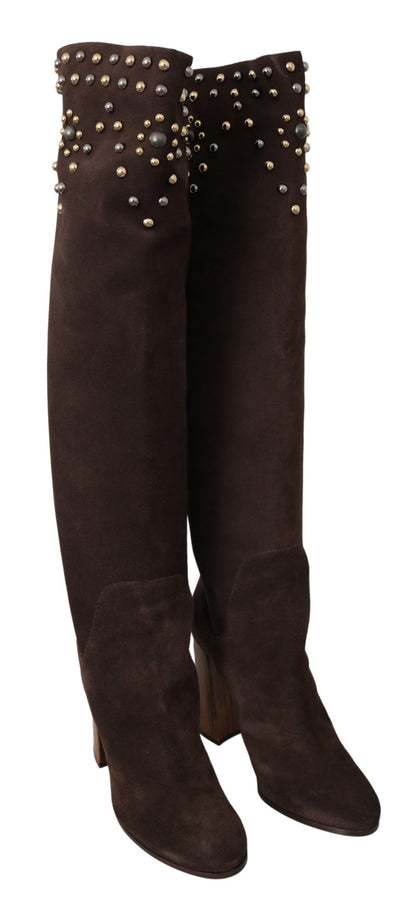 Bottes montantes en daim marron clouté Dolce & Gabbana