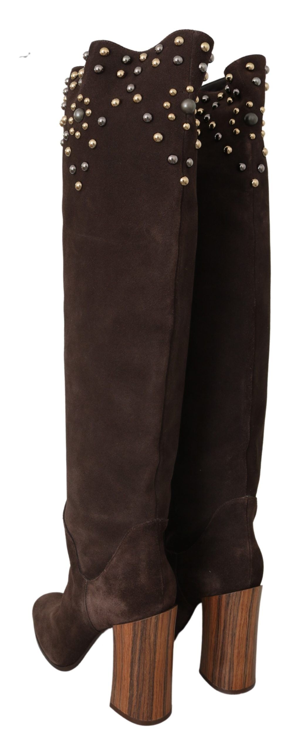 Bottes montantes en daim marron clouté Dolce & Gabbana