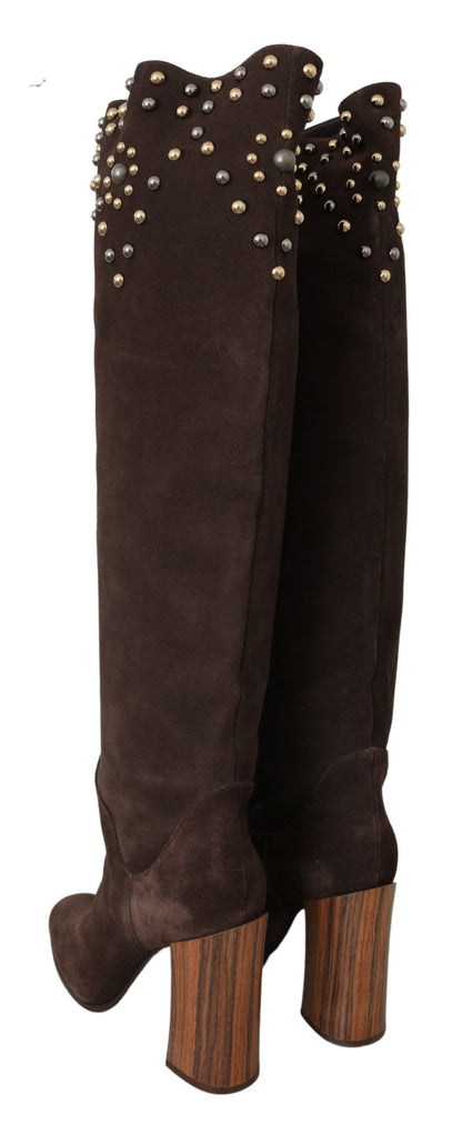 Bottes montantes en daim marron clouté Dolce & Gabbana