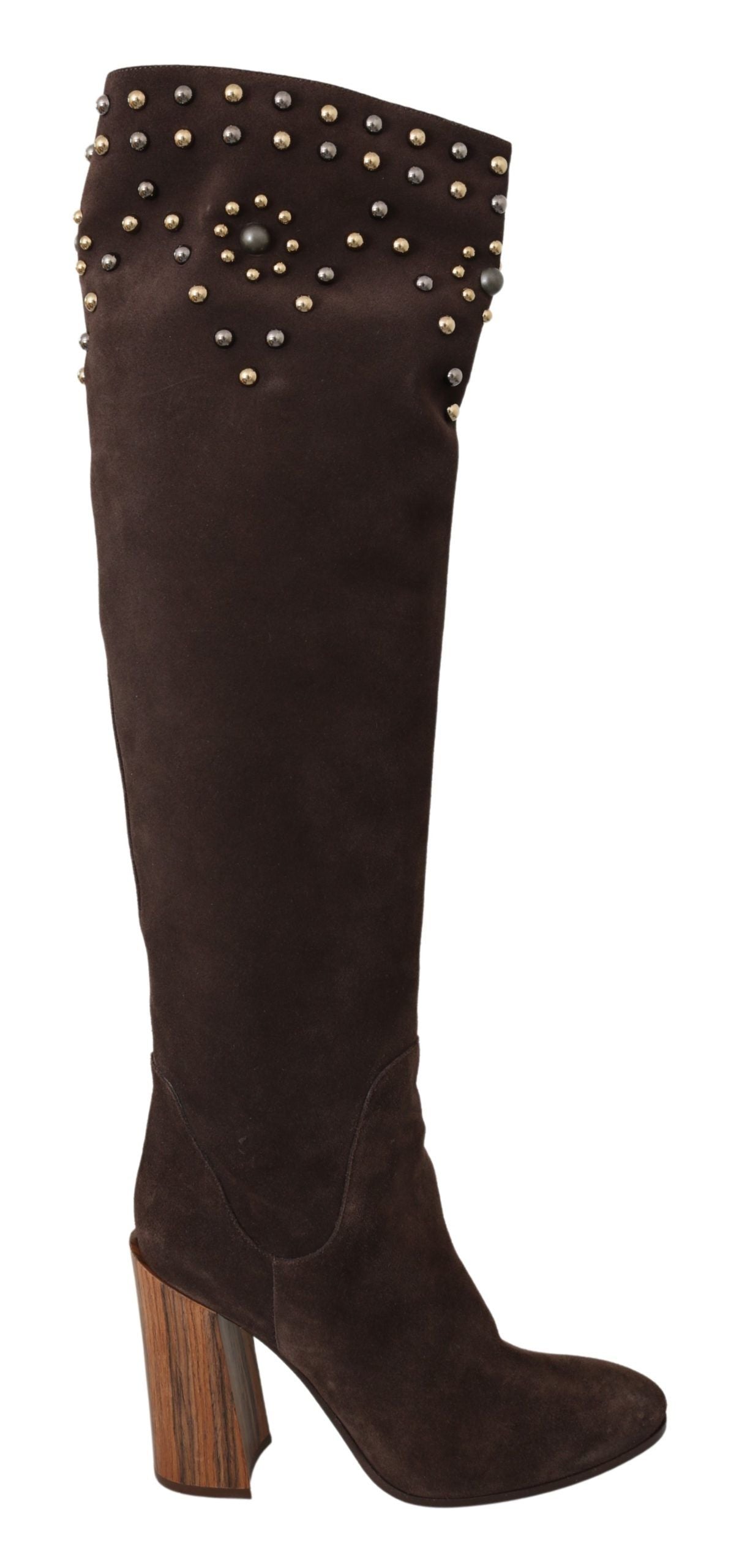 Bottes montantes en daim marron clouté Dolce & Gabbana
