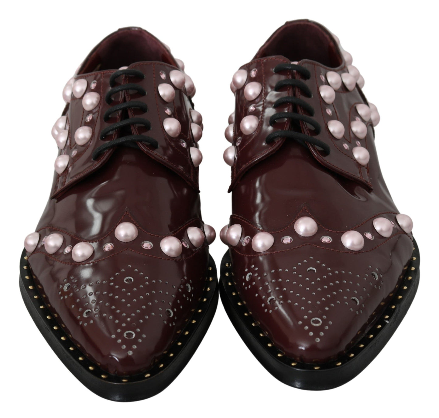 Zapatos de vestir Dolce & Gabbana de cuero burdeos con perlas de cristal