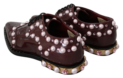 Zapatos de vestir Dolce & Gabbana de cuero burdeos con perlas de cristal