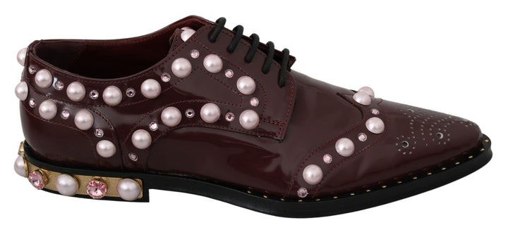Zapatos de vestir Dolce & Gabbana de cuero burdeos con perlas de cristal