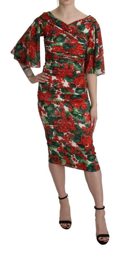 Robe fourreau Dolce & Gabbana rouge florale mi-longue en soie stretch