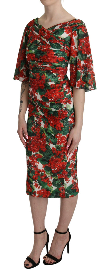 Robe fourreau Dolce & Gabbana rouge florale mi-longue en soie stretch