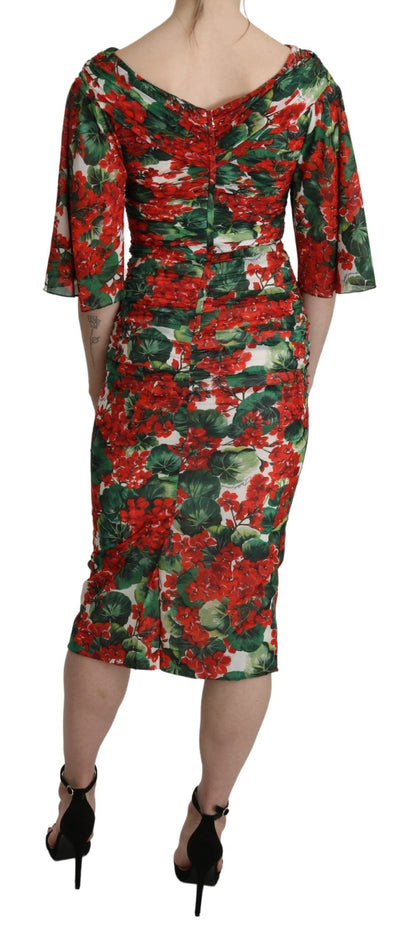 Robe fourreau Dolce & Gabbana rouge florale mi-longue en soie stretch