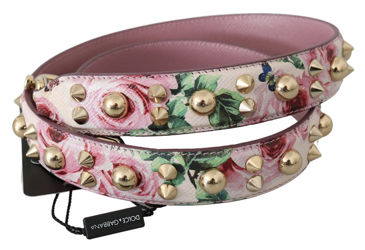 Correa de hombro de cuero floral rosa con tachuelas Dolce & Gabbana