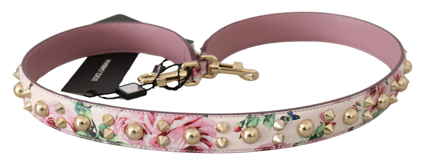 Correa de hombro de cuero floral rosa con tachuelas Dolce & Gabbana