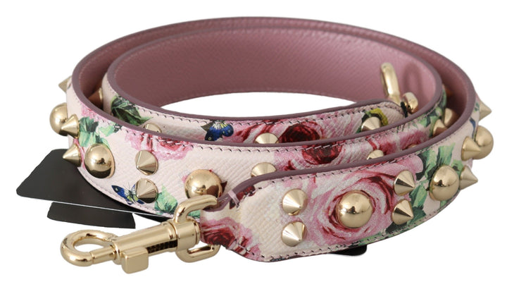 Correa de hombro de cuero floral rosa con tachuelas Dolce & Gabbana