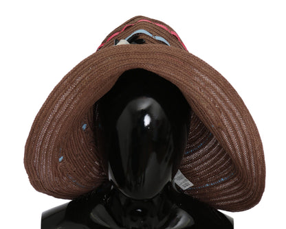 Chapeau de paille souple à large bord floral marron Dolce & Gabbana