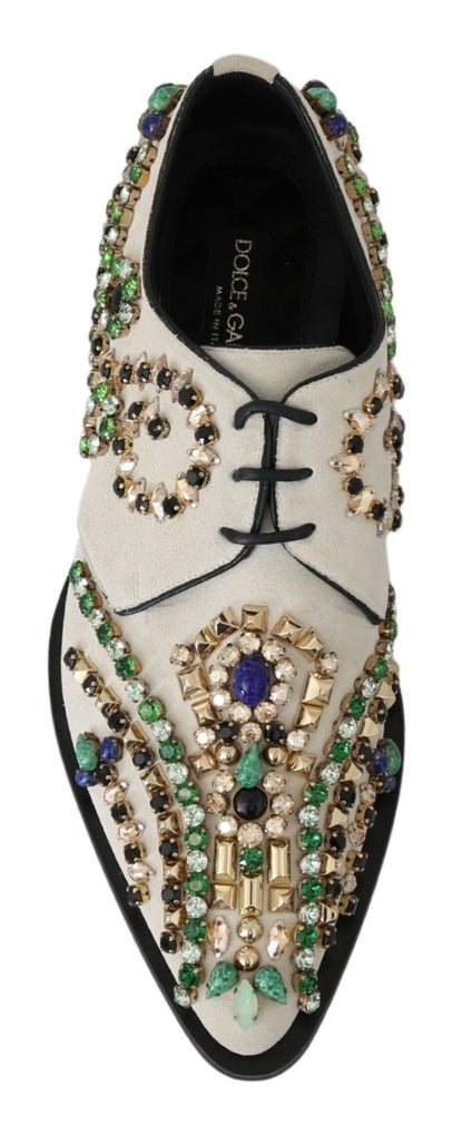 Chaussures brogues en daim blanc ornées de cristaux Dolce & Gabbana