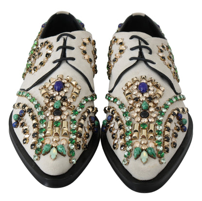 Chaussures brogues en daim blanc ornées de cristaux Dolce & Gabbana