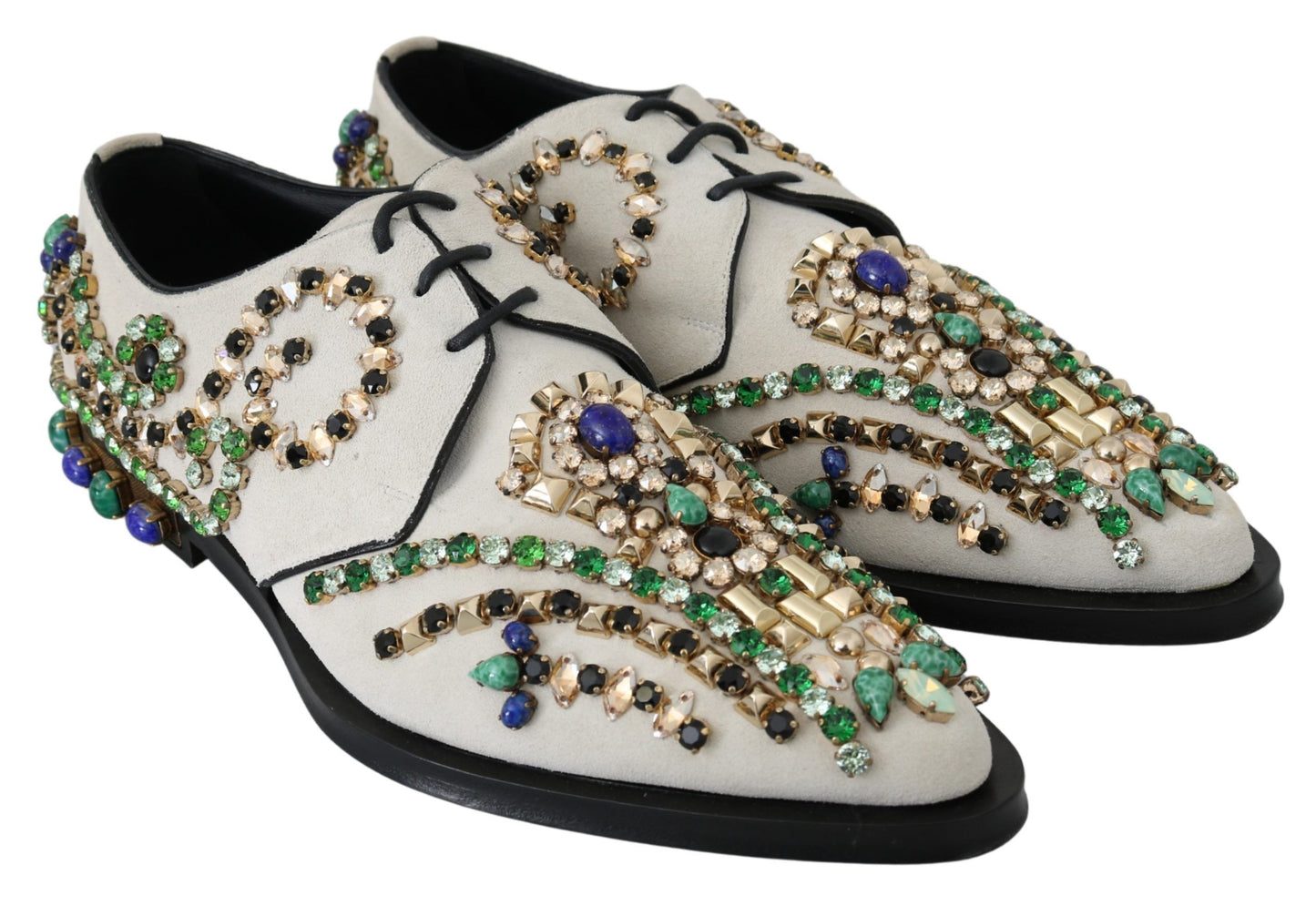 Chaussures brogues en daim blanc ornées de cristaux Dolce & Gabbana