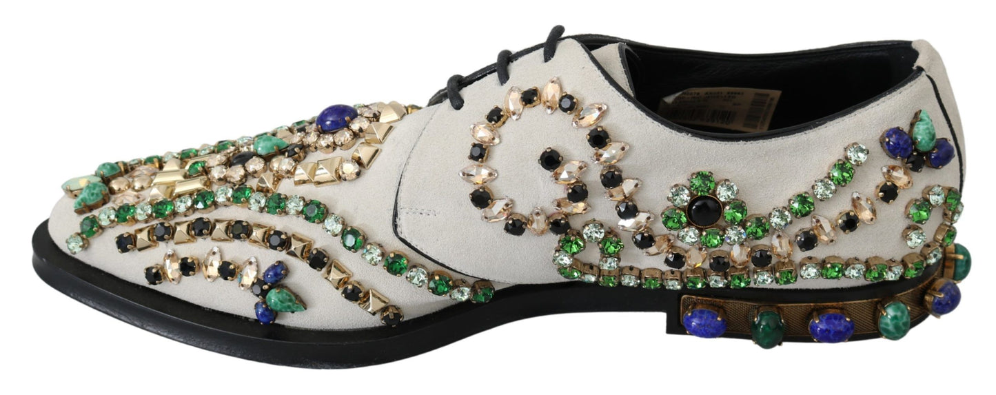 Chaussures brogues en daim blanc ornées de cristaux Dolce & Gabbana