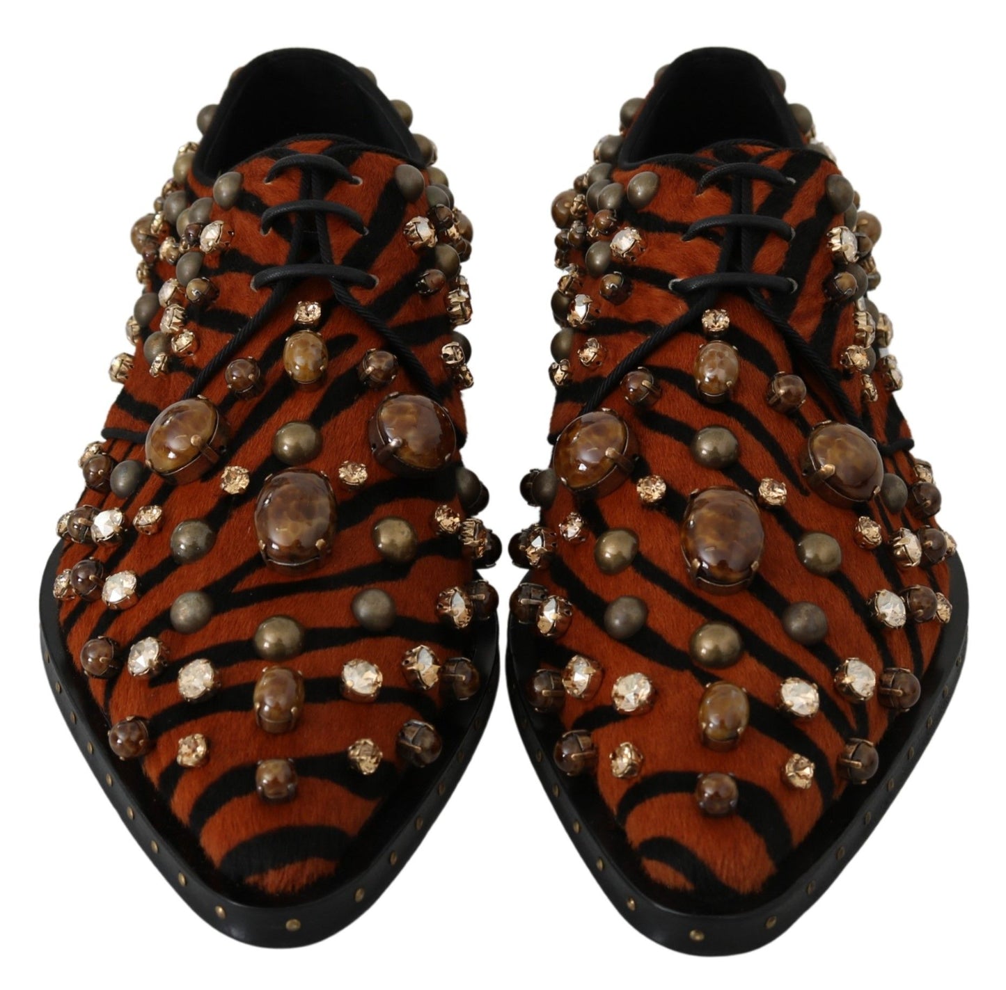 Chaussures brogues Dolce & Gabbana en crin de poney orange et cristaux