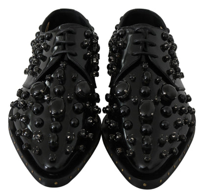 Chaussures brogues Dolce & Gabbana en cuir noir avec cristaux