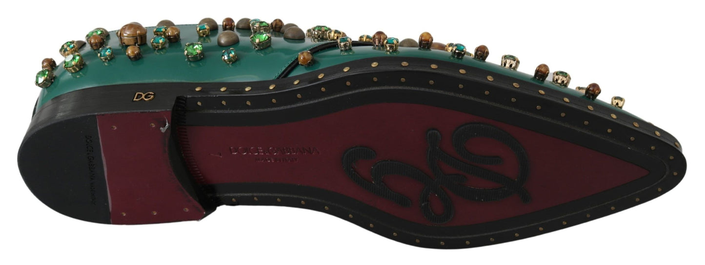 Chaussures Broque Dolce & Gabbana en cuir vert et cristal