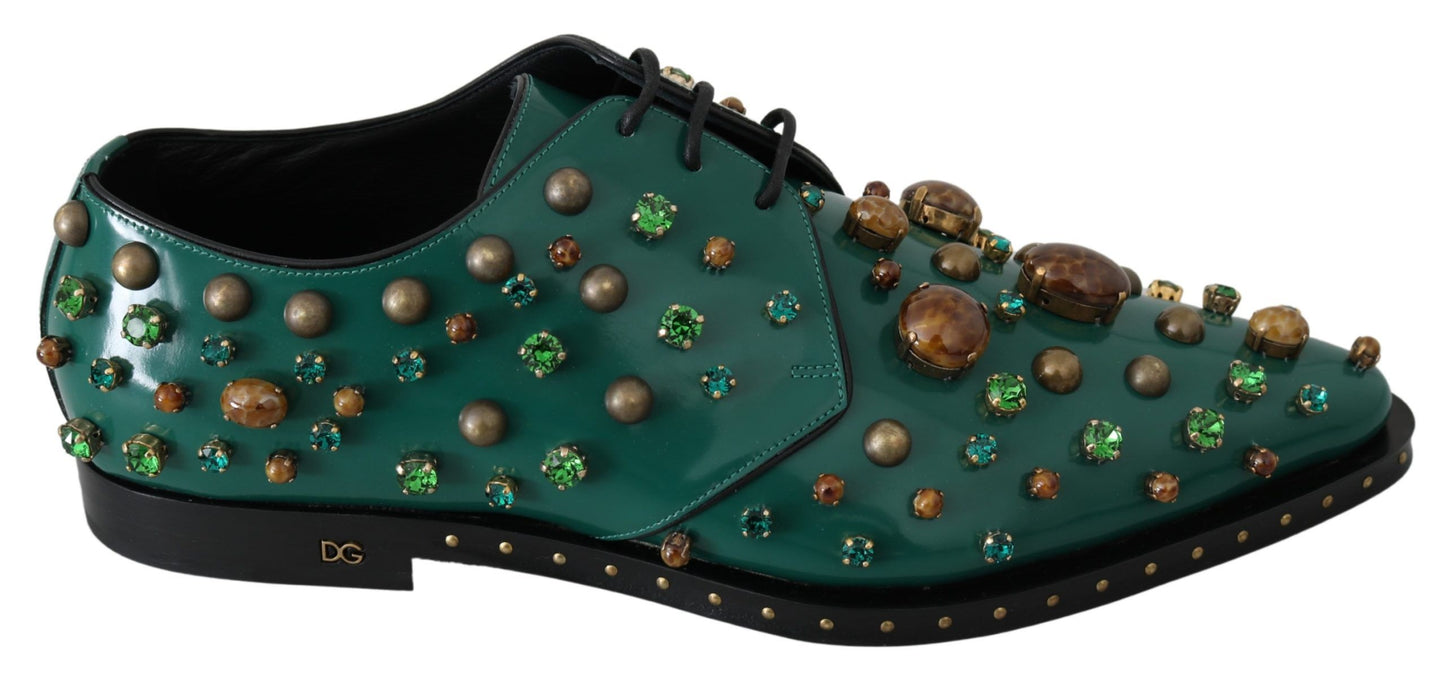 Chaussures Broque Dolce & Gabbana en cuir vert et cristal