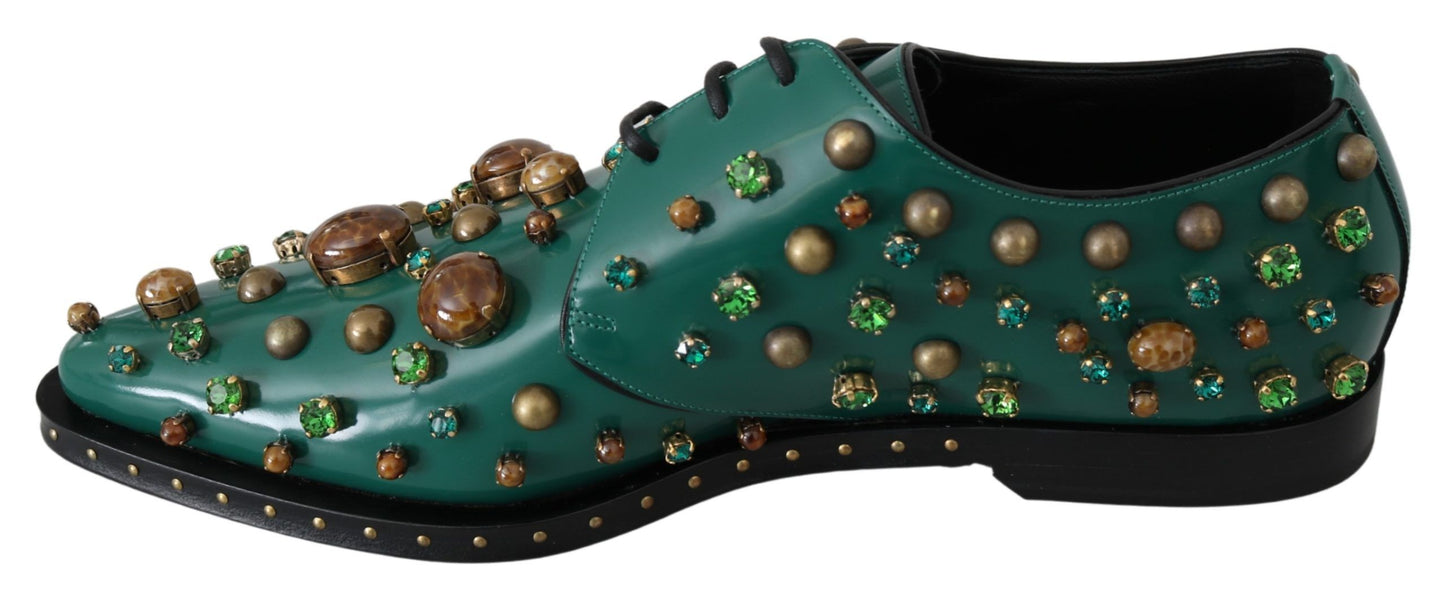 Chaussures Broque Dolce & Gabbana en cuir vert et cristal