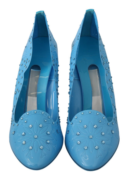 Chaussures à talons Cendrillon fleuries en cristal bleu Dolce & Gabbana