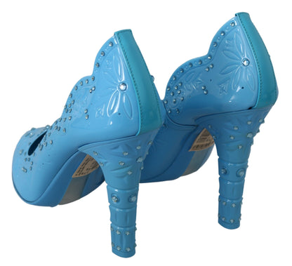 Chaussures à talons Cendrillon fleuries en cristal bleu Dolce & Gabbana