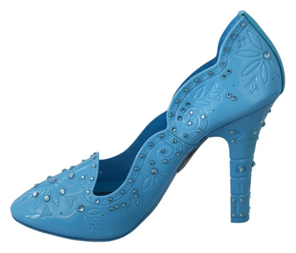 Chaussures à talons Cendrillon fleuries en cristal bleu Dolce & Gabbana