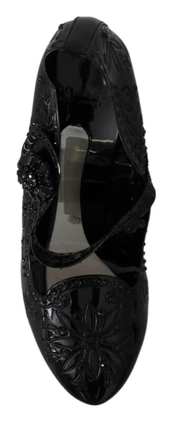 Chaussures à talons Cendrillon Dolce & Gabbana noires à fleurs et cristaux