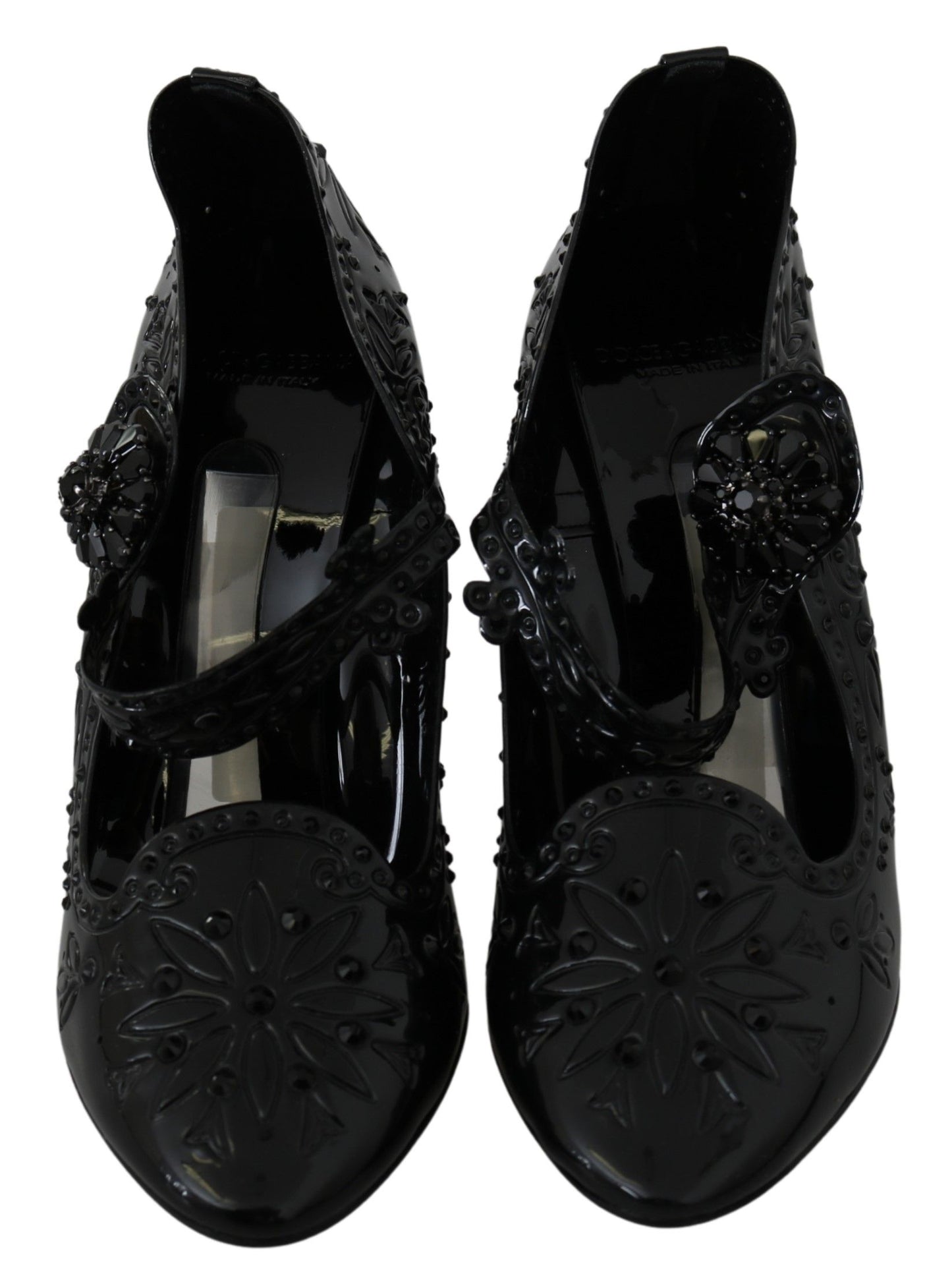 Chaussures à talons Cendrillon Dolce & Gabbana noires à fleurs et cristaux